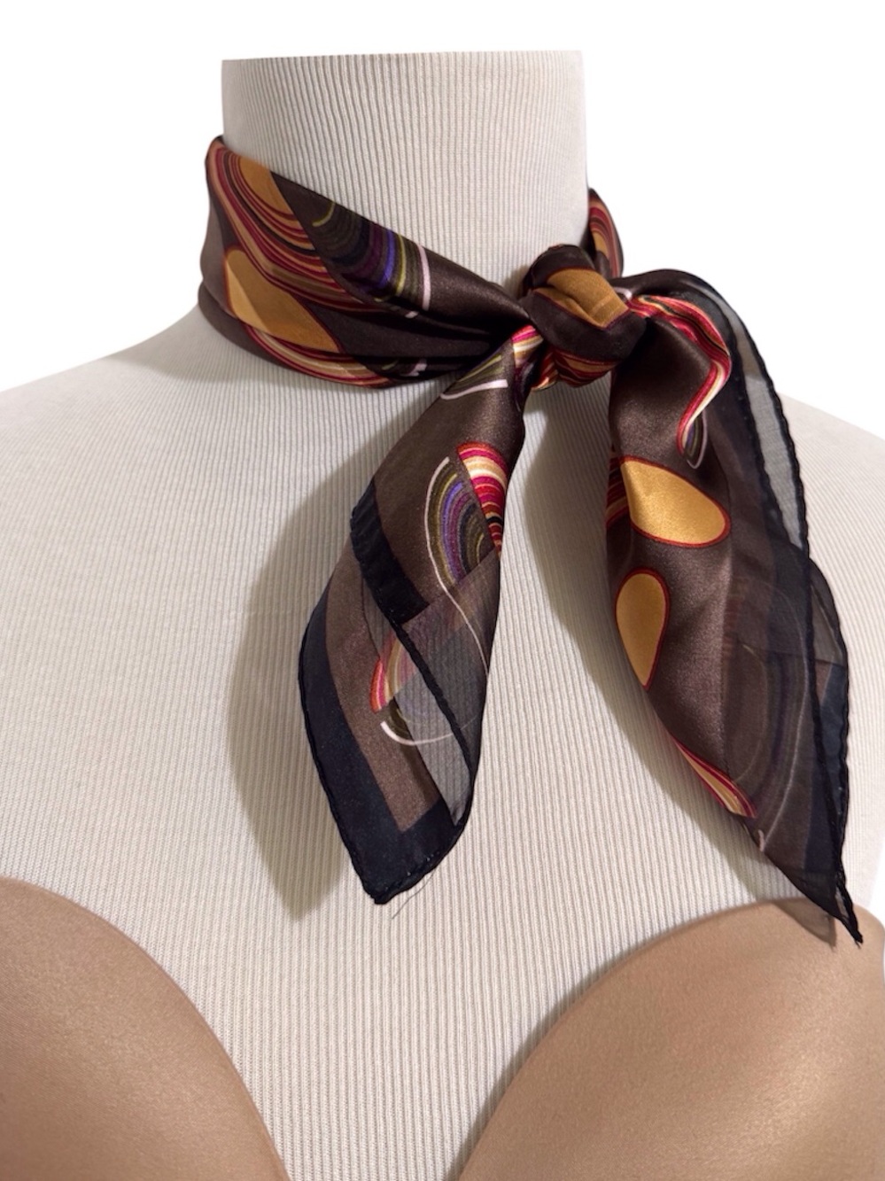 Oscar by Oscar de la Renta Silk Scarf Retro Mod Geometric Design Brown Black